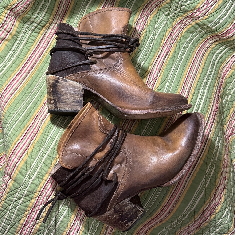 FreeBird Boot Steve Madden booties - all leather - tie up distressed‎ 8 *read - Picture 2 of 11